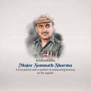 Portrait of Major Somnath Sharma, an Indian Army officer and recipient of the Param Vir Chakra.