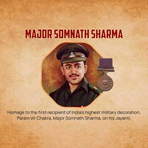 Portrait of Major Somnath Sharma, the first recipient of India's highest military decoration, the Param Vir Chakra.