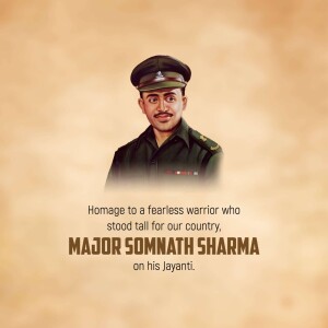 Portrait of Major Somnath Sharma with tribute text