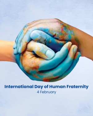 Hands painted with world map colors symbolizing unity and fraternity