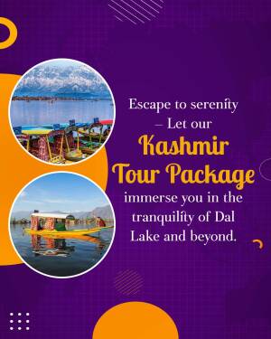 Promotional image for a Kashmir tour package featuring Dal Lake and houseboats.