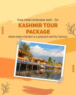 Kashmir Tour Package advertisement with a scenic view of Dal Lake.