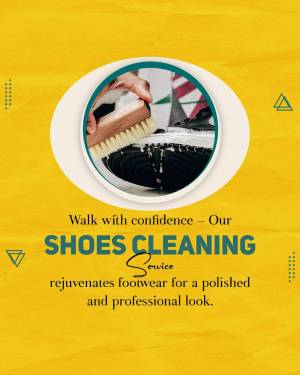 Close-up of shoes being cleaned with a brush, promoting a shoe cleaning service.