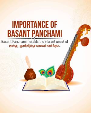 Basant Panchami celebration with musical instruments and symbols of spring