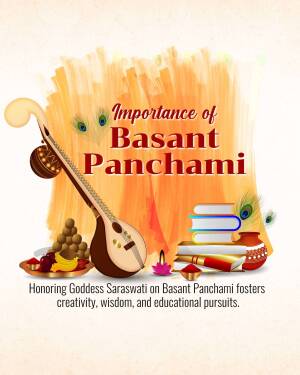 Illustration of Goddess Saraswati's symbols for Basant Panchami