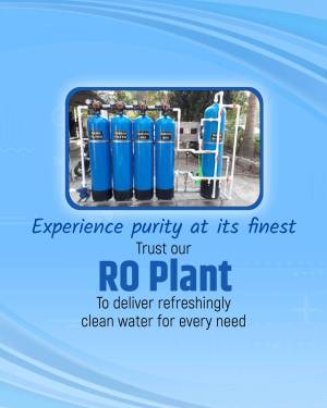 Image of a commercial RO plant system with text promoting pure water.