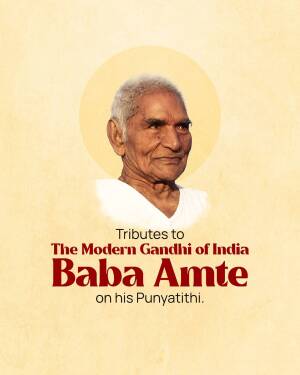Portrait of Baba Amte with text honoring him as the Modern Gandhi of India