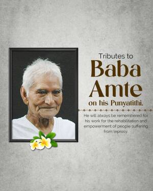 Portrait of Baba Amte in a frame with flowers