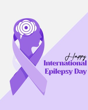 Purple ribbon with brain illustration for International Epilepsy Day