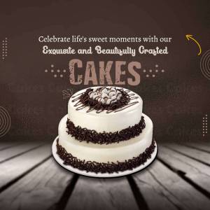 Two-tiered chocolate and white cake on a wooden surface
