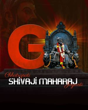Image commemorating Chhatrapati Shivaji Maharaj Jayanti with a statue and the letter 'G'