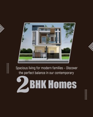 Exterior view of a modern two-bedroom house with a contemporary design.