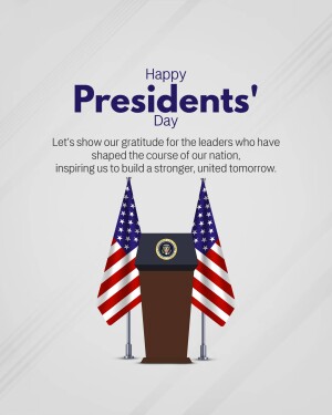 Presidents' Day greeting with American flags and a podium