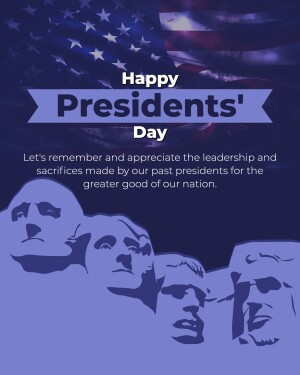 Presidents' Day graphic with Mount Rushmore and patriotic colors