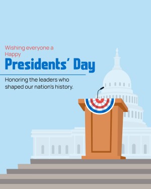 Presidents' Day graphic with the US Capitol Building and a podium.