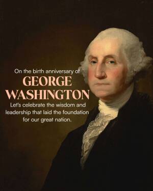 Portrait of George Washington with text commemorating his birthday