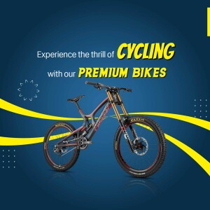 Image of a premium downhill mountain bike with the text 'Experience the thrill of Cycling with our Premium Bikes'