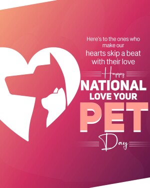 Graphic celebrating National Love Your Pet Day with silhouettes of a dog and cat.