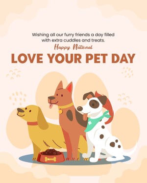 Illustration of three dogs celebrating National Pet Day with a bowl of food.