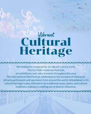 Poster promoting Ahmedabad's cultural heritage and the International Kite Festival
