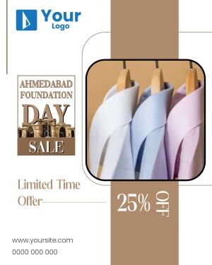 Advertisement for Ahmedabad Foundation Day Sale with clothing and discount offer