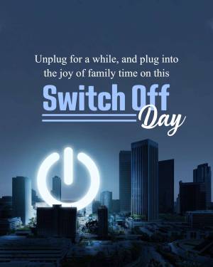 Image promoting Switch Off Day with a power button and city skyline.