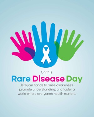 Colorful hands reaching towards a ribbon for Rare Disease Day