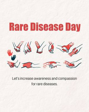 Image promoting Rare Disease Day with hands and text.