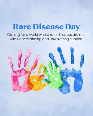 Colorful handprints with the text 'Rare Disease Day' and a message of support.
