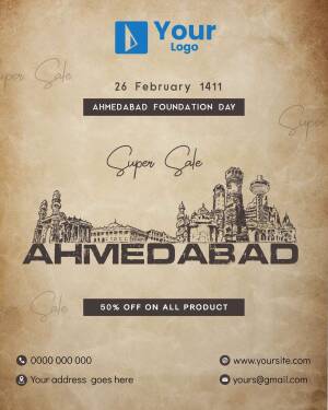 Ahmedabad Foundation Day Sale Poster with City Skyline