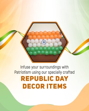 Republic Day themed balloon art with text promoting decor items