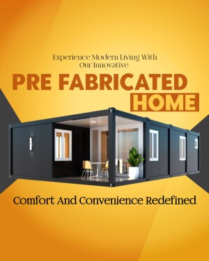 Modern prefabricated home with a sleek black exterior and inviting interior.