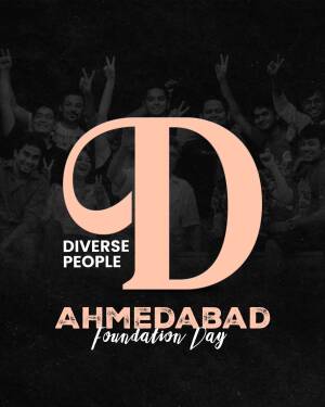 Ahmedabad Foundation Day poster with a large 'D' and people in the background