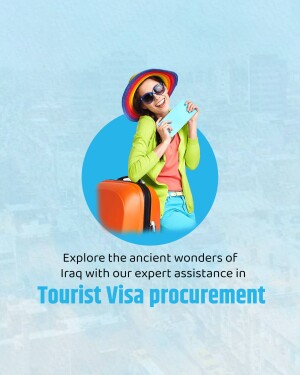 Woman with luggage and phone promoting tourist visa services for Iraq