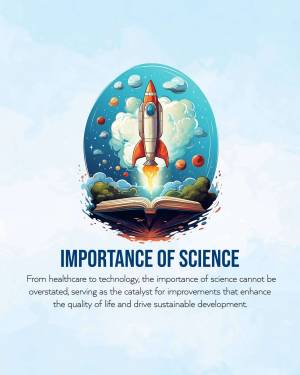 Illustration of a rocket launching from an open book, symbolizing the importance of science.