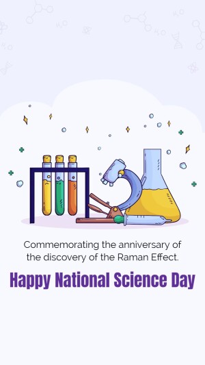 Illustration of lab equipment with text commemorating National Science Day and the Raman Effect discovery.
