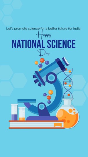 Illustration for National Science Day featuring a microscope, DNA strand, and laboratory equipment.