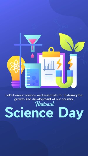 Illustration depicting science equipment and a plant, celebrating National Science Day.