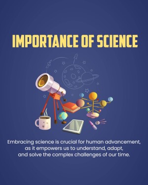 Illustration depicting the importance of science with a telescope, planets, books, and technology.