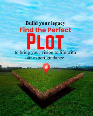 Image of a green field with text promoting land plots and building a legacy.