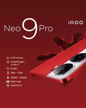 iQOO Neo 9 Pro red smartphone with specifications