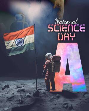 National Science Day celebration with Indian flag and astronaut on moon surface