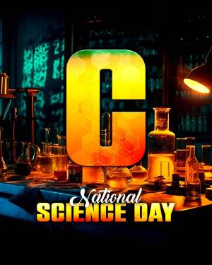 Image depicting the letter 'G' with a honeycomb pattern in a laboratory setting, celebrating National Science Day.