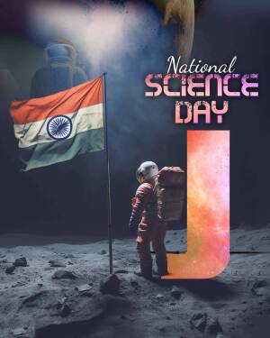 Astronaut with Indian flag on a lunar surface celebrating National Science Day