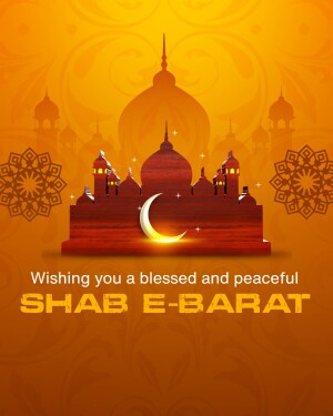 Shab-e-Barat greeting card with mosque and crescent moon