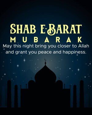 Shab-e-Barat Mubarak greeting card with mosque silhouette