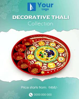 A beautifully decorated Indian Thali with colorful designs and compartments.