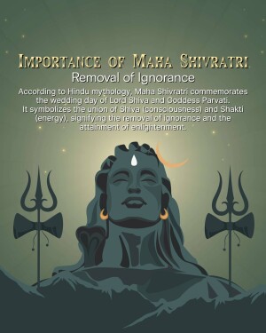 Illustration of Lord Shiva with text explaining the significance of Maha Shivratri