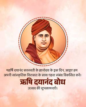Portrait of Swami Dayanand Saraswati with text in Hindi
