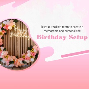 Birthday balloon garland and backdrop with text 'Happy Birthday'